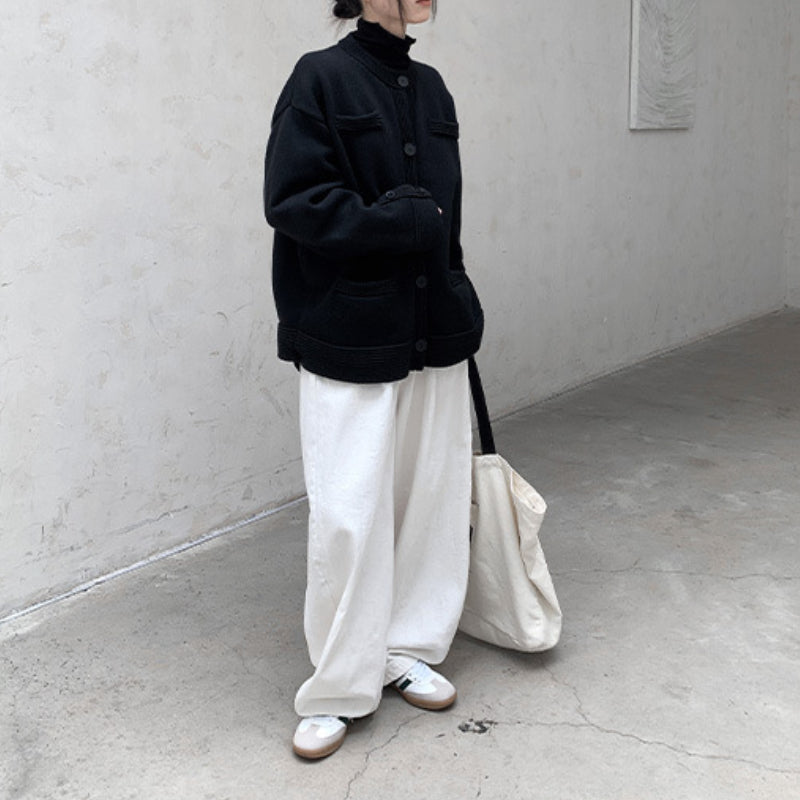 Loose Casual Crewneck Knitted Cardigan Sweater