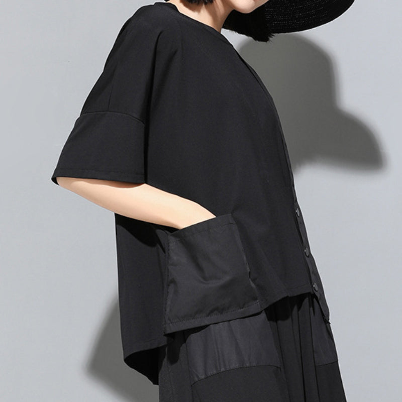 Panelled Loose Button T-shirt