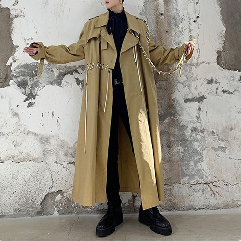 Contrast Color Line Stitching Long Trench Coat