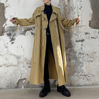 Contrast Color Line Stitching Long Trench Coat