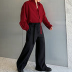 Red Shirt Long Sleeves with Detachable Lapel Ribbon