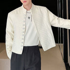 Multi-button Embroidered Stand Collar Cropped Jacket