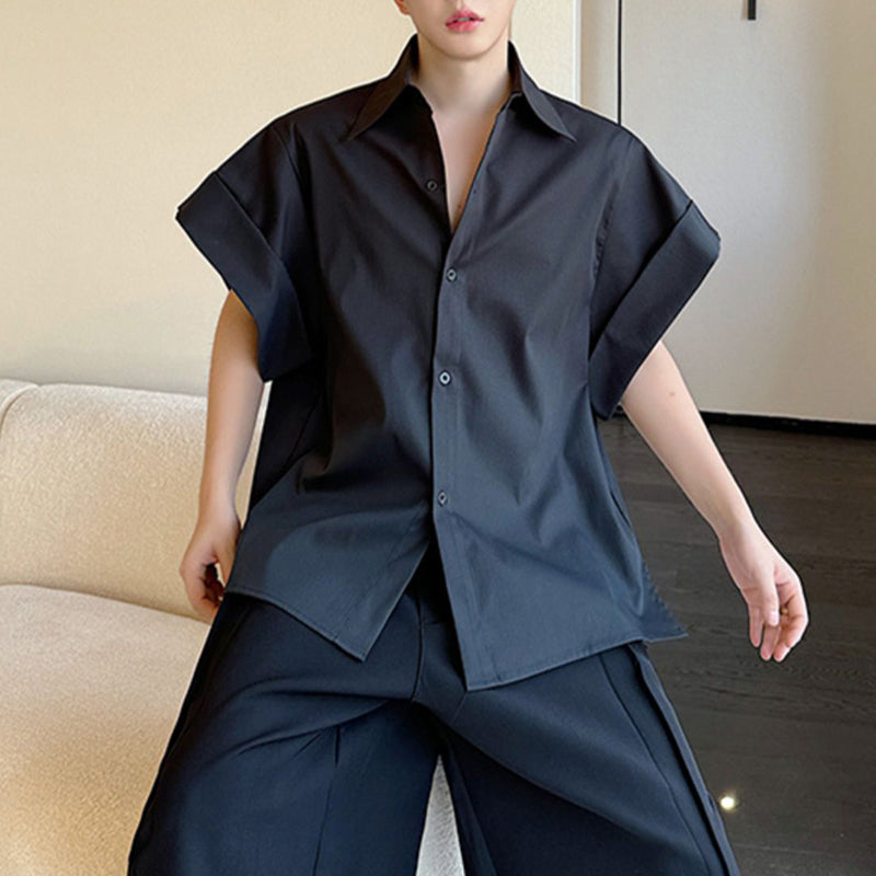 Blue Loose Casual Shirt with Wide Sleeves