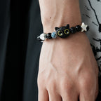 Cat Vintage Wood Carved Beaded Bracelet
