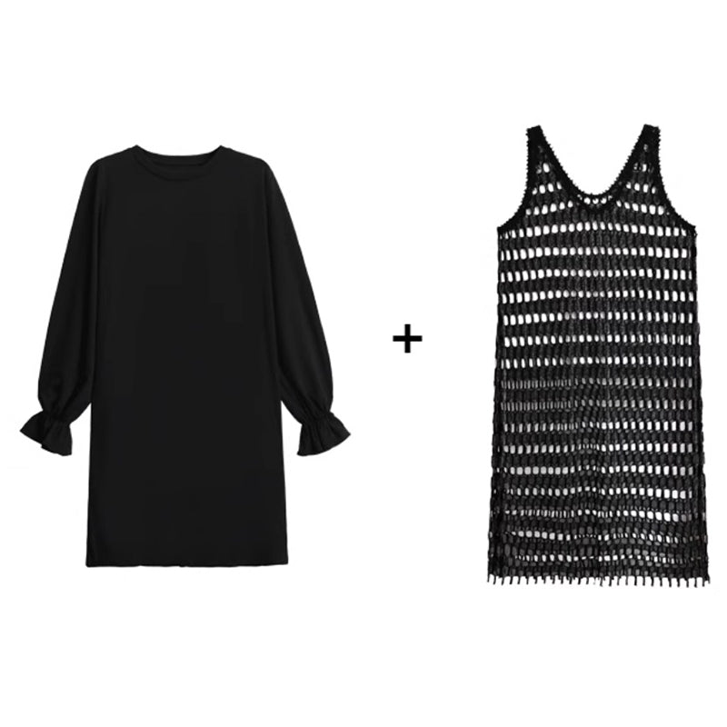 Silver Mesh Vest T-shirt Two-piece Dress