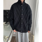 Retro Check Turtleneck Knitted Cardigan Jacket