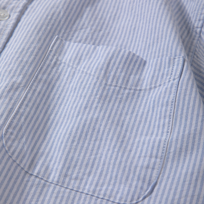 Blue Striped Cotton Loose Casual T-shirt