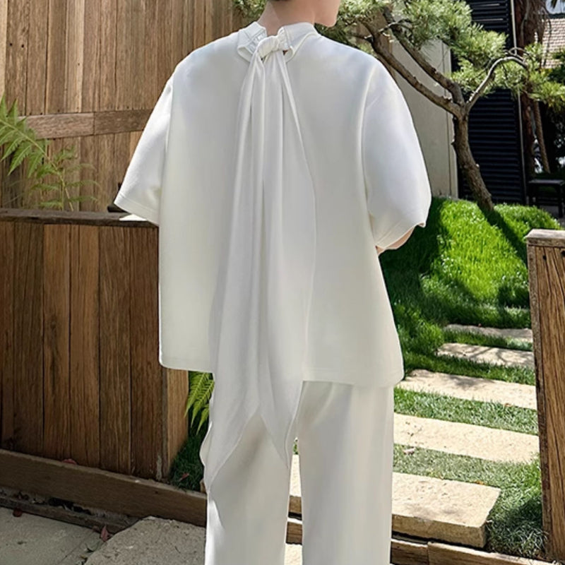 Summer Ribbon Neckline Short Sleeve T-shirt