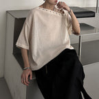 Retro Drawstring Hollow Irregular T-shirt