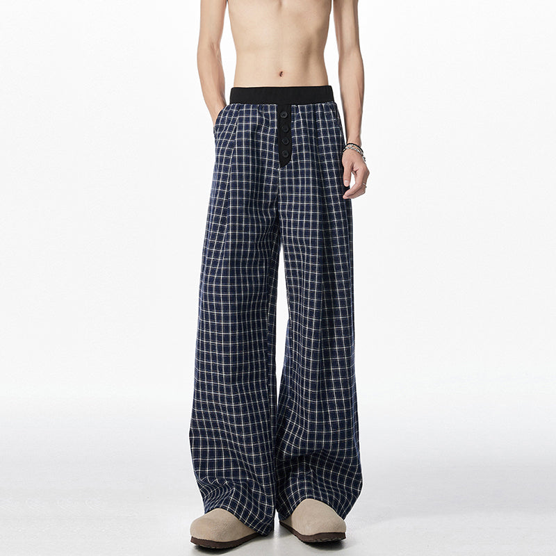 American Loose Wide-leg Patchwork Plaid Pants