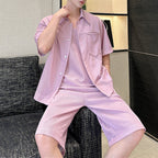 Summer Bright Silk Shirt Vest Shorts Three-piece Suit