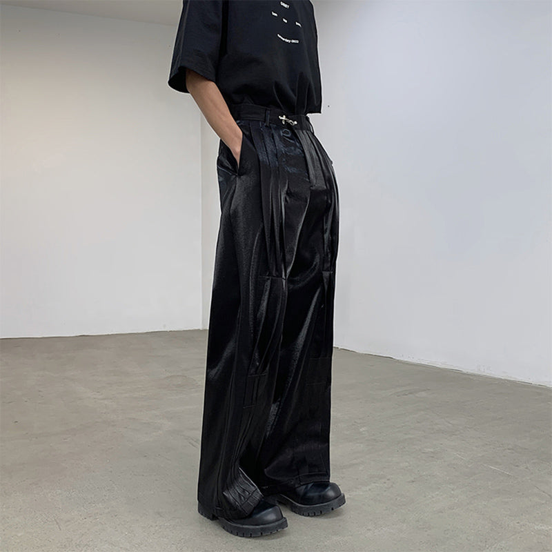 Three-dimensional Casual Metal Buckle Straight Trousers