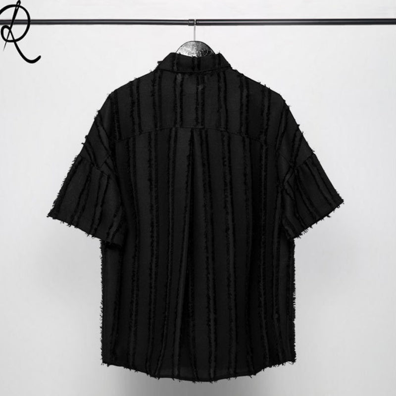 Vertical Striped Vintage Fringe Patchwork Shirt