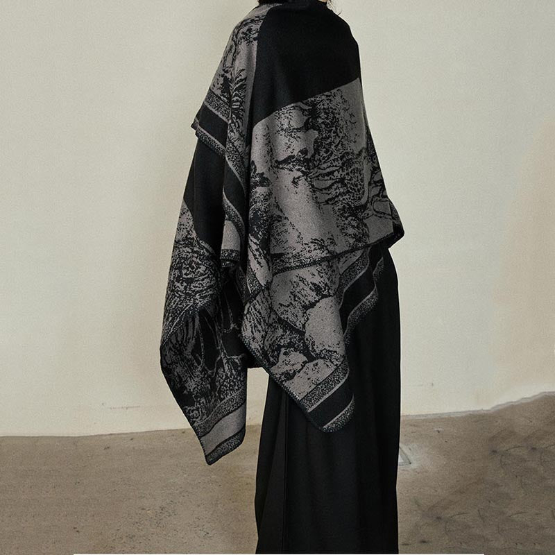 Slit Reversible Knitted Shawl Cape