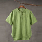 Linen Vintage Round Neck Button Down T-shirt