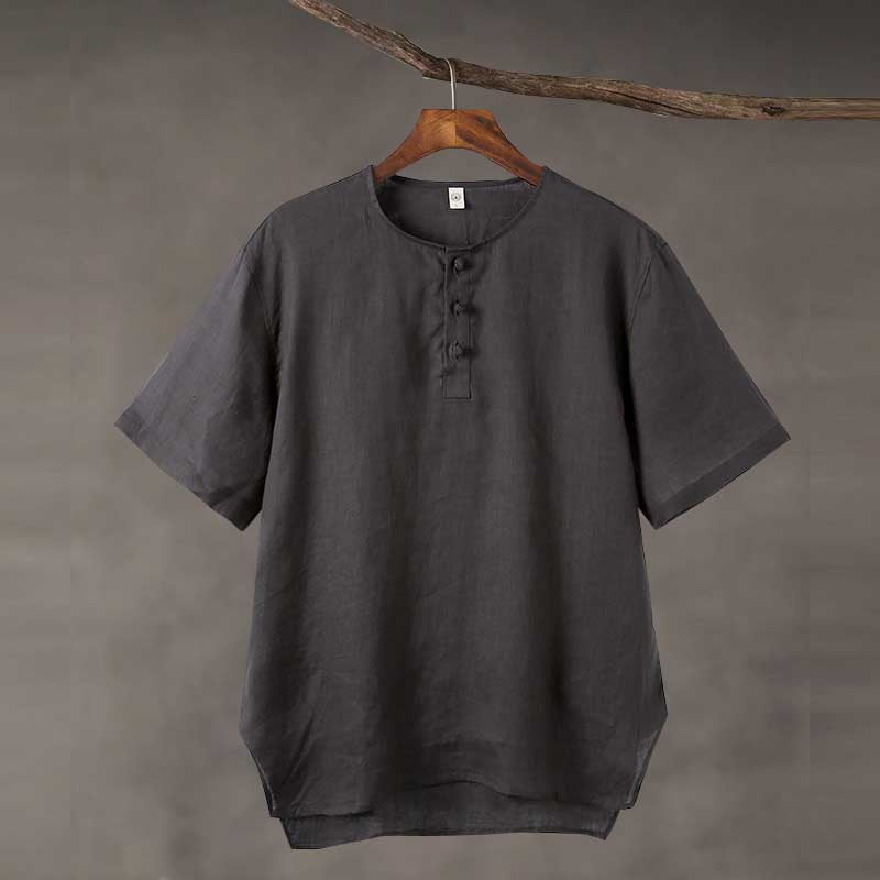 Linen Vintage Round Neck Button Down T-shirt
