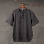 Linen Vintage Round Neck Button Down T-shirt