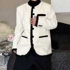Raw Edge Contrast Single-breasted Woolen Jacket