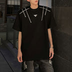 Metallic Shoulder Pad Contrast Color T-shirt