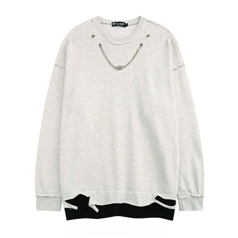 Loose Ripped Fake Two Piece Sweatshirt