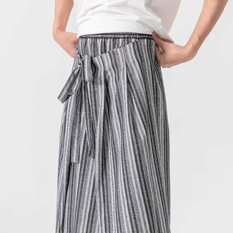 Vintage Striped Linen Thin Loose Wide Leg Culottes