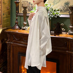 French V-neck Ribbon Loose Draped Shirt