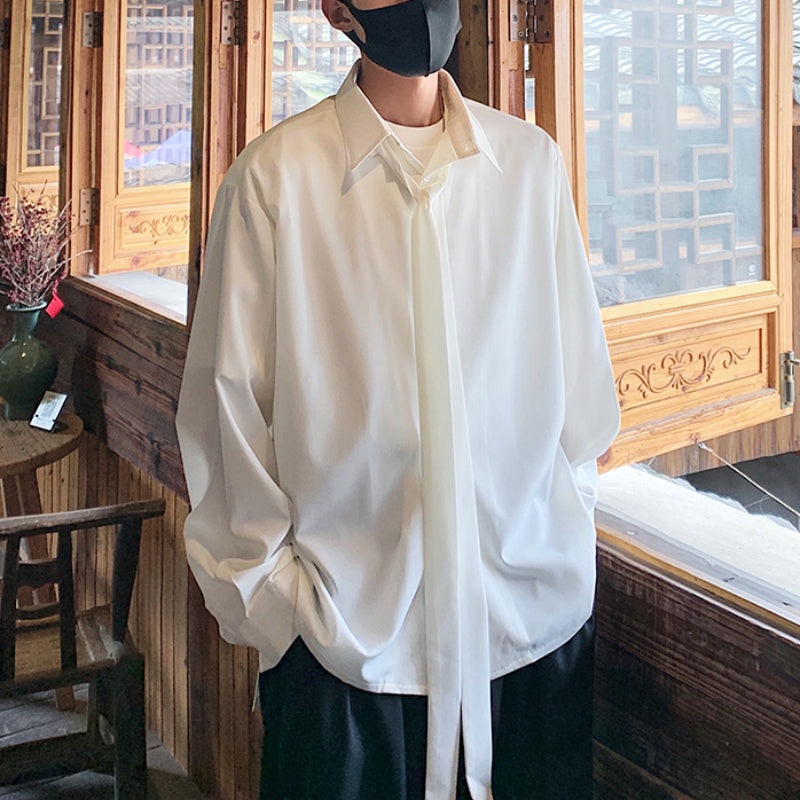 Ice Silk Chiffon Detachable Tie Drape Shirt