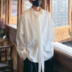 Ice Silk Chiffon Detachable Tie Drape Shirt