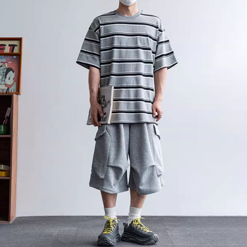 Middle Pleated Multi-pocket Cropped Sweatpants