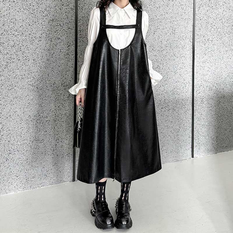 PU Leather Suspender Dress