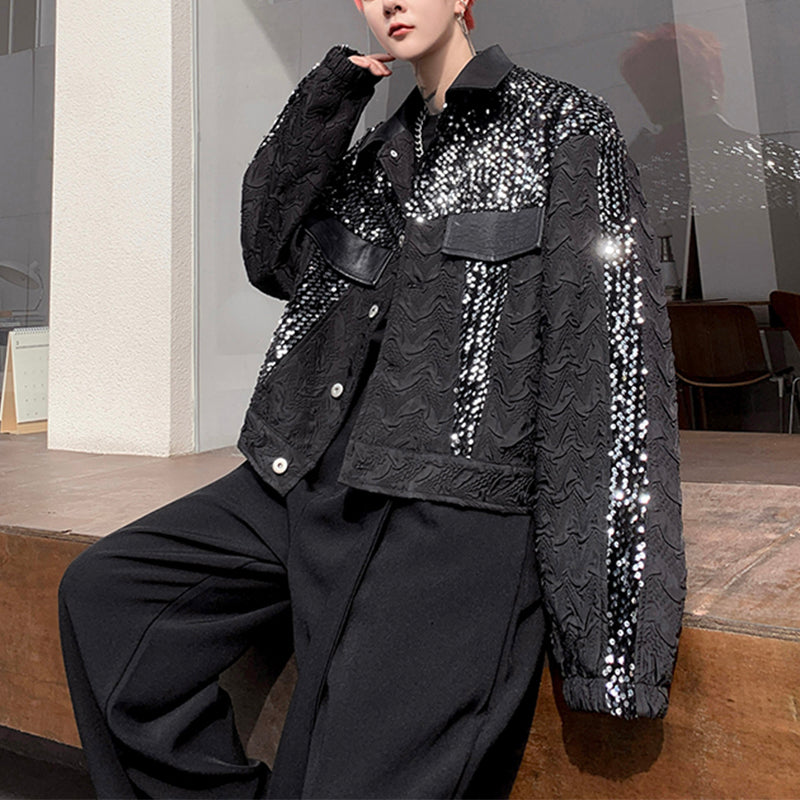 Vintage Sequin Stitching Lapel Jacket