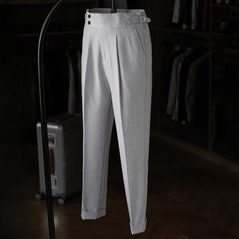 High-waisted Parisian Button Draped Suit Trousers