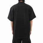 American Black Drape Stand Collar Casual Shirt