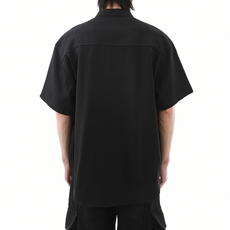 American Black Drape Stand Collar Casual Shirt