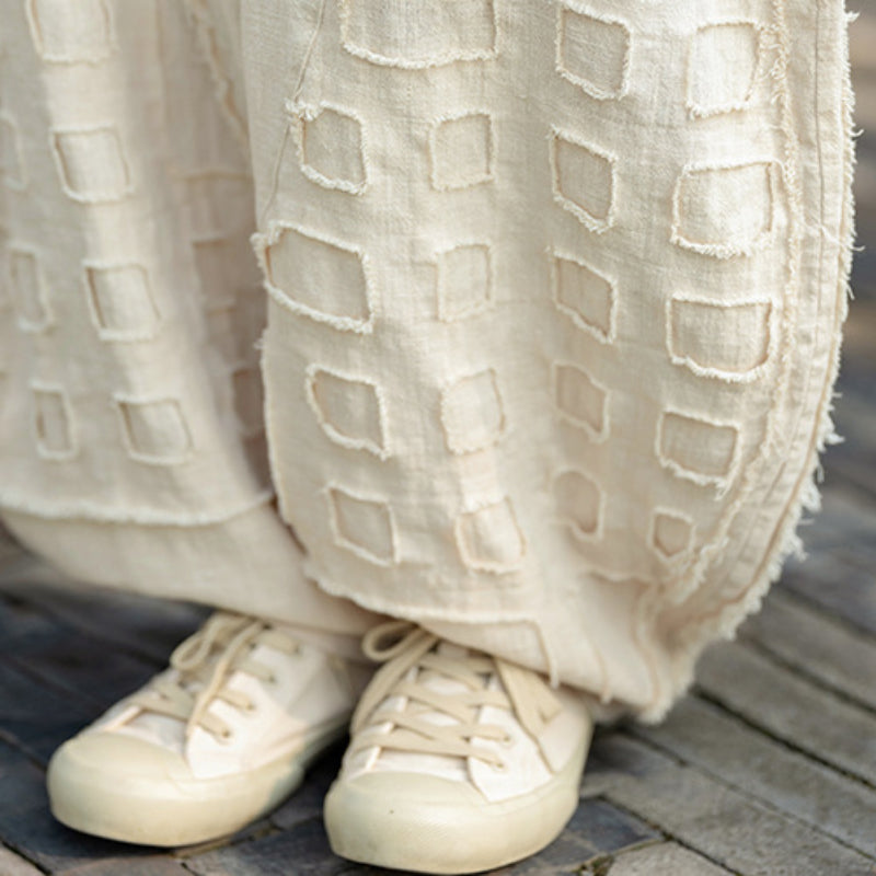 Raw-edge Linen Wide-leg Harem Pants