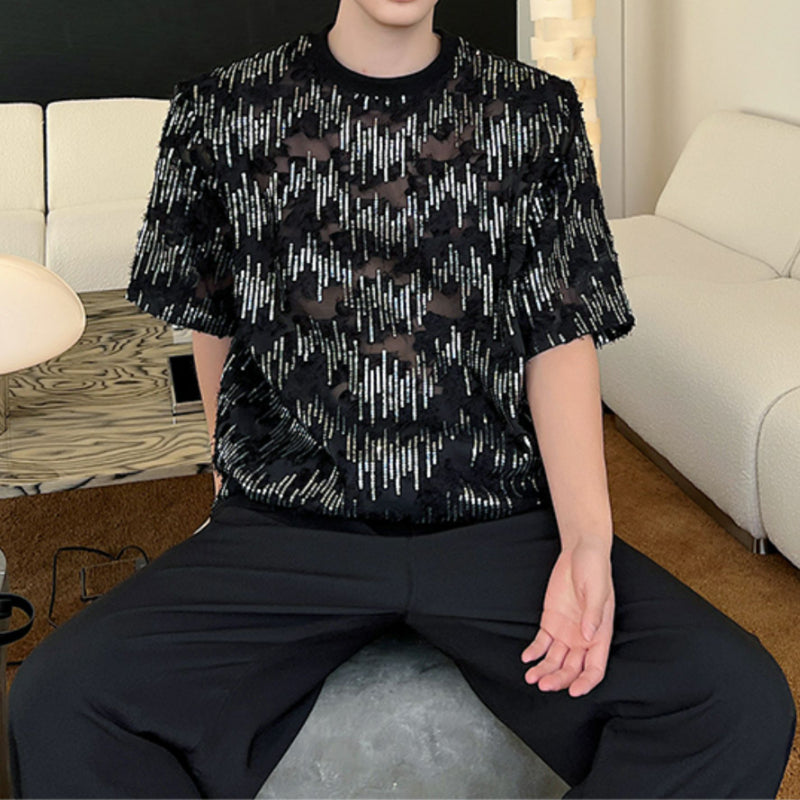 Sequin Short Sleeve Sheer T-Shirt