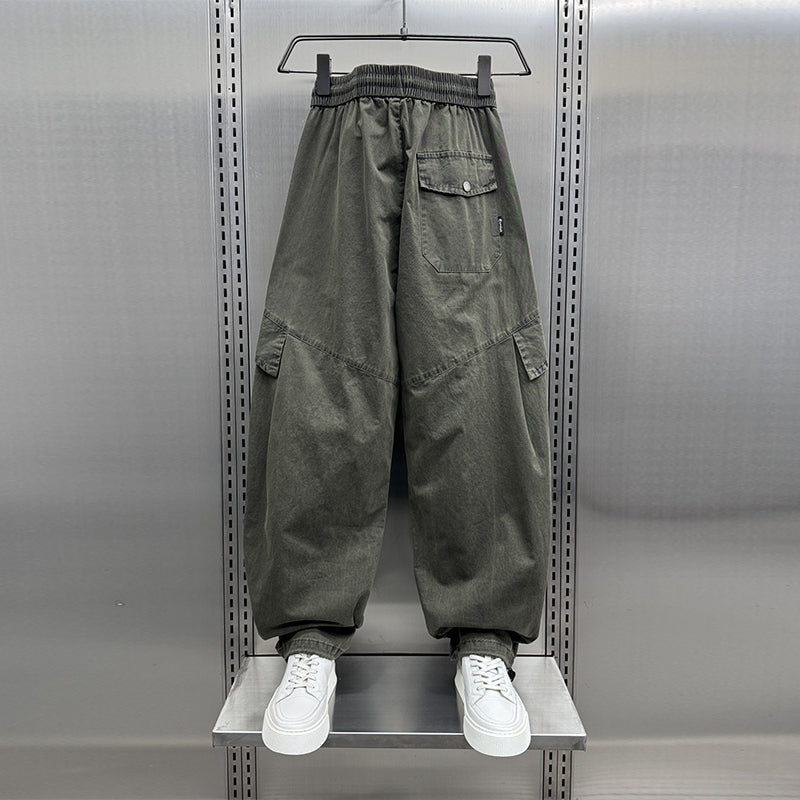 Retro Pleated Multi-Pocket Loose Straight Wide-Leg Pants