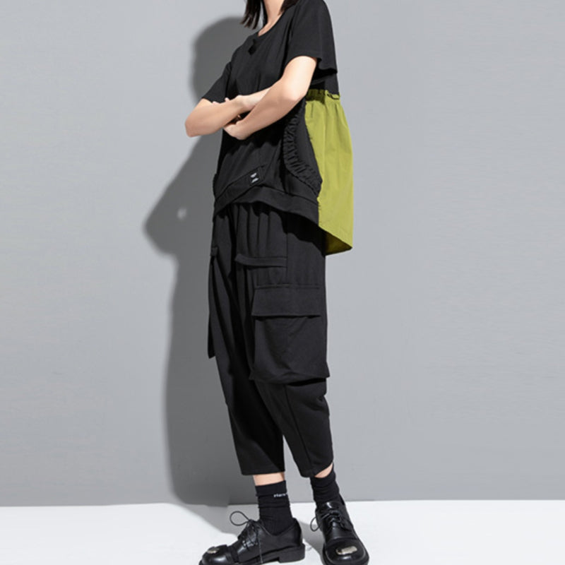 Contrast Color Stitching Loose Short-sleeved T-shirt