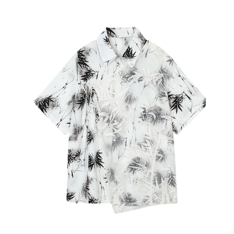 Printed Mesh Lapel Short-sleeved Shirt