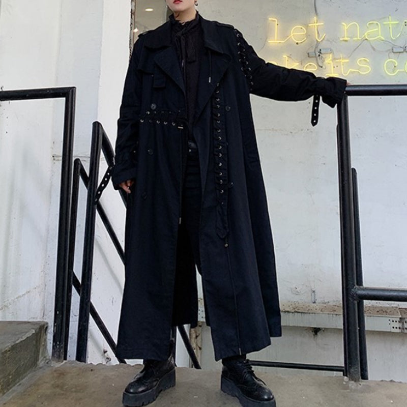 Contrast Color Line Stitching Long Trench Coat