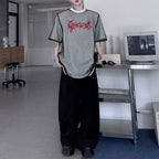Mesh Fake Two-piece Letter Printed Patchwork T-shirt