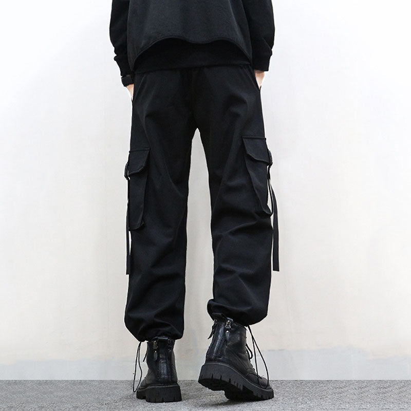 Technical Loose Black Drawstring Overalls