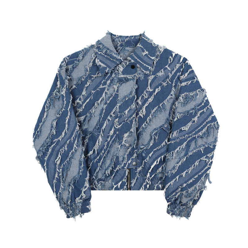 Fringed Denim Cropped Jacket