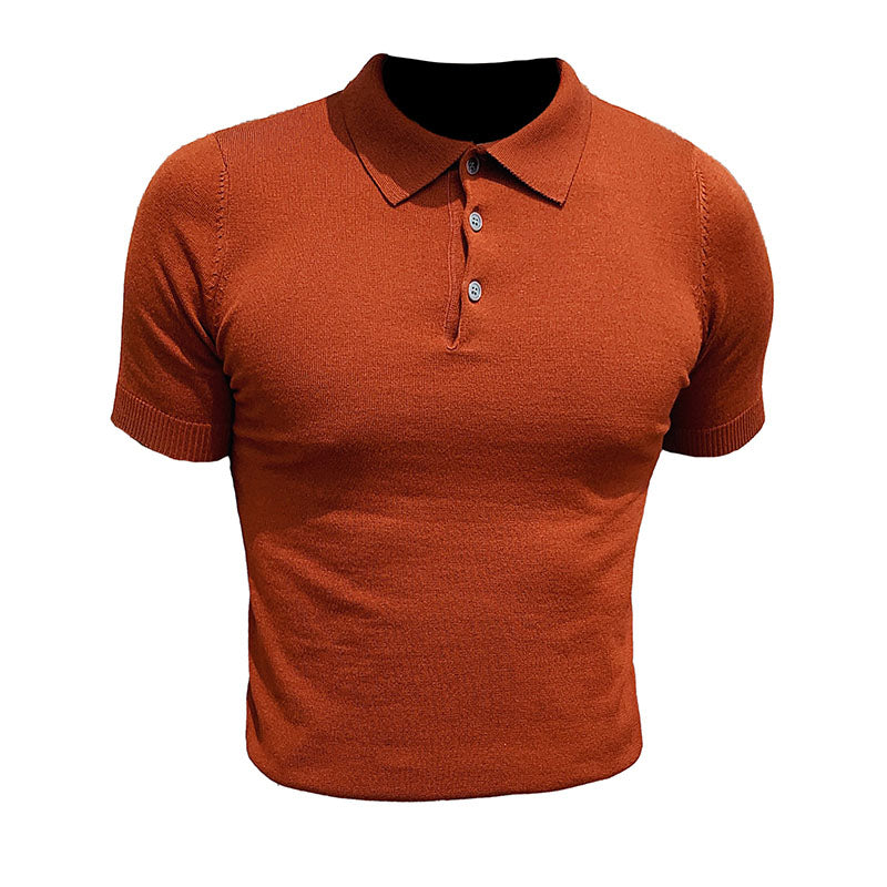 Solid Knit Lapel Skinny T-Shirt