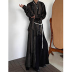 Vintage Tie-dye Ribbon Stand Collar Pleated Shirt