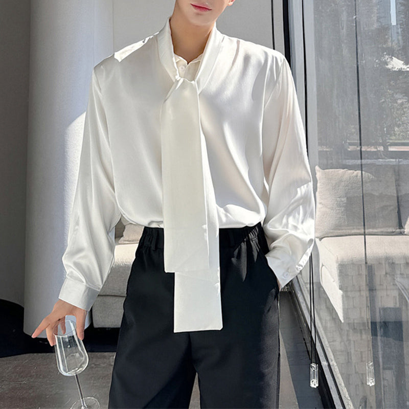 Simple Bow Tie Loose Casual Shirt