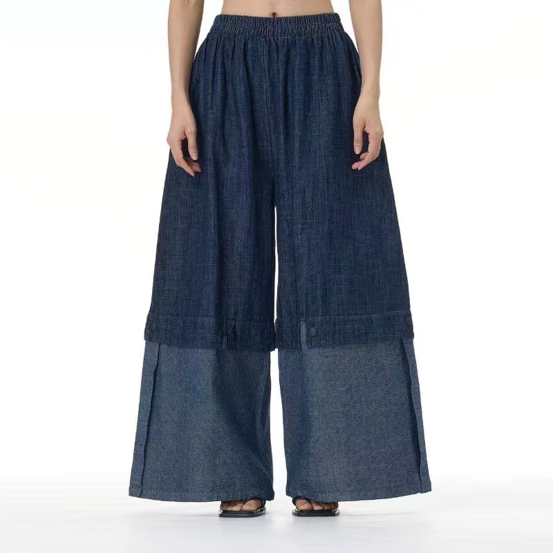 Square Neck Raw Edge Denim Vest Patchwork Jeans Two-Piece Set