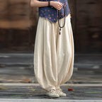 Loose Cotton And Linen Patchwork Bloomers