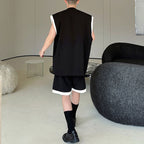 Contrast Color Stitching Sleeveless Vest Straight Shorts Two-piece Set