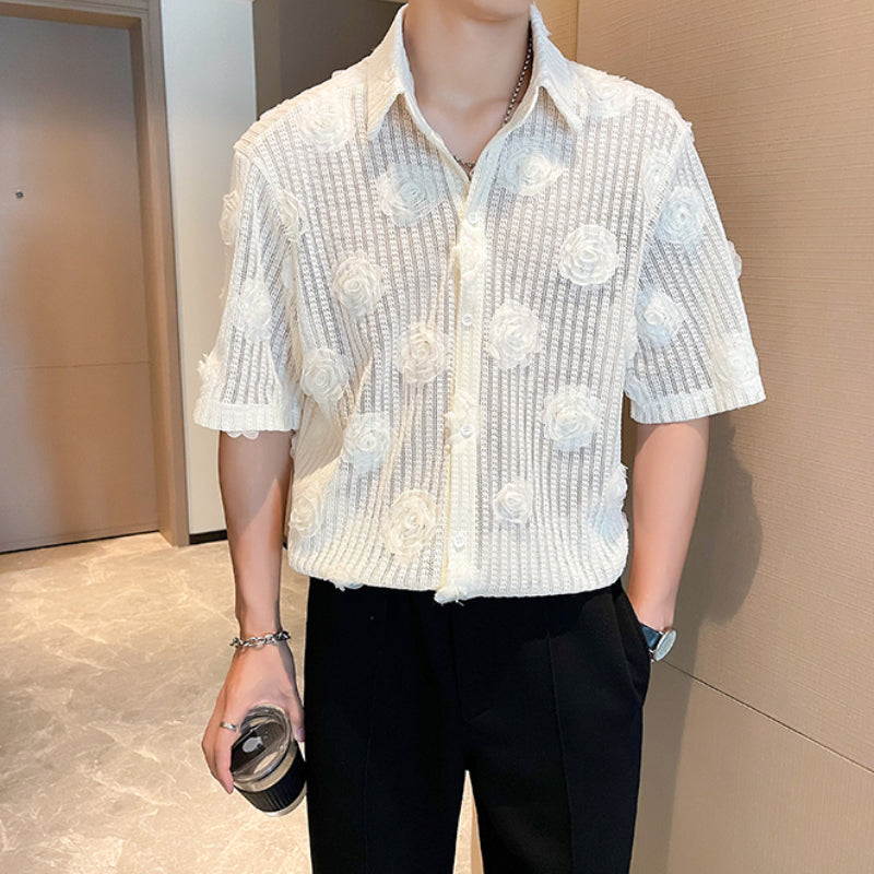 Hollow 3D Floral Short-sleeved Shirt